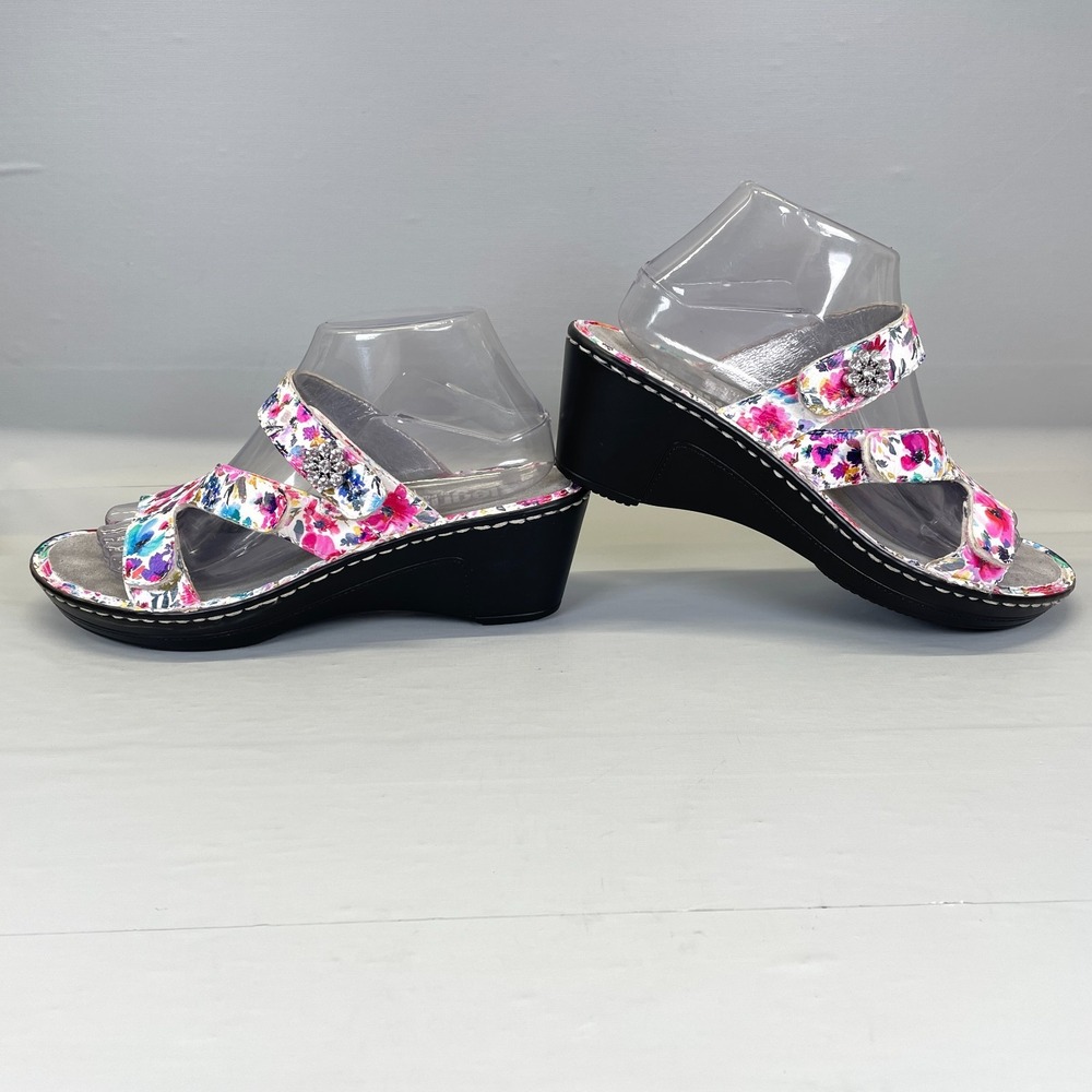 Alegria Loti Wedge Sandals Womens Size 38 US 8 Floral Leather Strappy Shoes - Picture 6 of 10